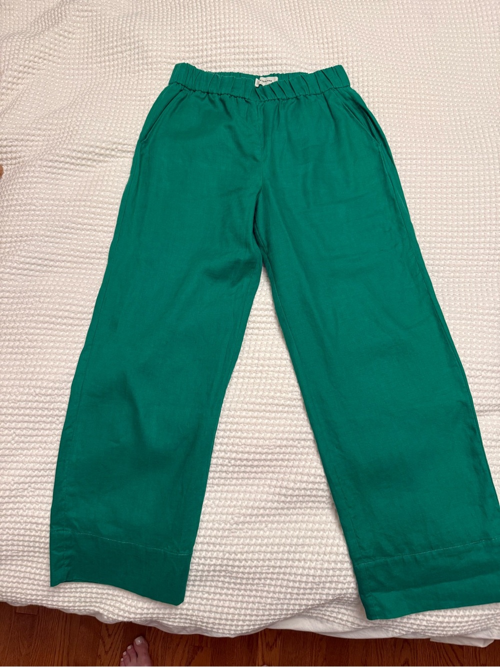 Everlane Emerald Green Wide-Leg Elastic Waist Linen Pants